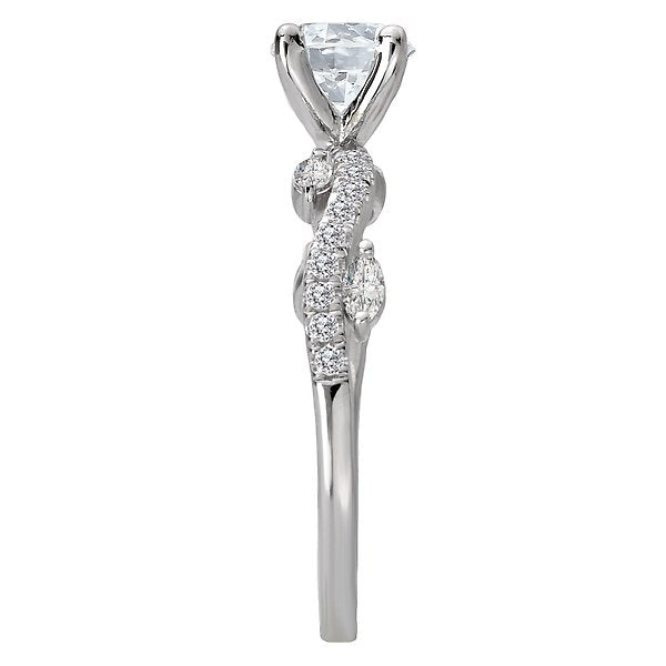 14KT White Gold 1/4 CTW Diamond Wavy Leaf Setting For 3/4 CT Round 4,4.5,5,5.5,6,6.5,7,7.5,8,8.5,9