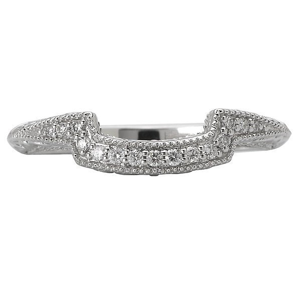 14KT 0.09 CTW Diamond Milgrain Engraved Curved Wedding Band 4,4.5,5,5.5,6,6.5,7,7.5,8,8.5,9
