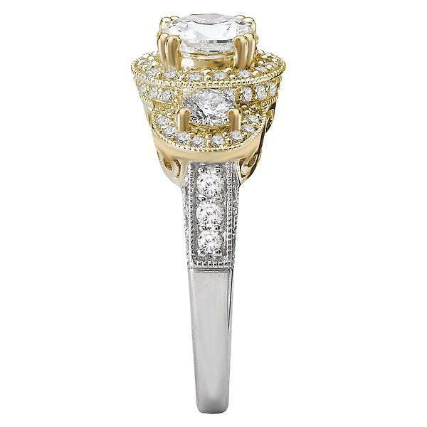 18KT Gold 1 CTW Diamond 3 Stone Halo Setting for 1 CT Round 4 / White,4 / White and Yellow,4.5 / White,4.5 / White and Yellow,5 / White,5 / White and Yellow,5.5 / White,5.5 / White and Yellow,6 / White,6 / White and Yellow,6.5 / White,6.5 / White and Yellow,7 / White,7 / White and Yellow,7.5 / White,7.5 / White and Yellow,8 / White,8 / White and Yellow,8.5 / White,8.5 / White and Yellow,9 / White,9 / White and Yellow