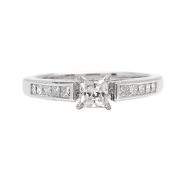 18KT White Gold 1 CTW Diamond Channel Set Setting for 1 CT Princess 4,4.5,5,5.5,6,6.5,7,7.5,8,8.5,9