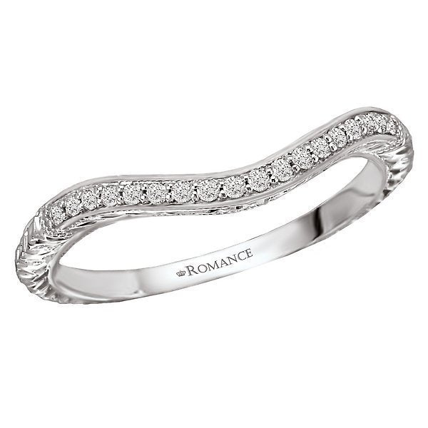 18KT White Gold .09 CTW Diamond Engraving Curve Band 4,4.5,5,5.5,6,6.5,7,7.5,8,8.5,9