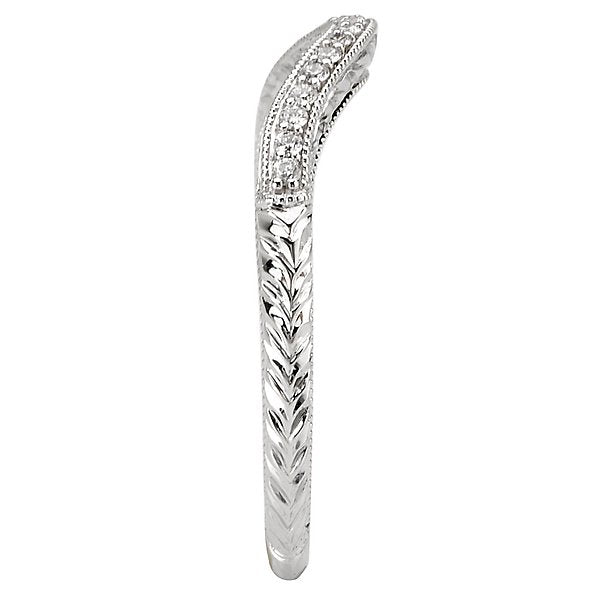 18KT White Gold .09 CTW Diamond Engraving Curve Band 4,4.5,5,5.5,6,6.5,7,7.5,8,8.5,9