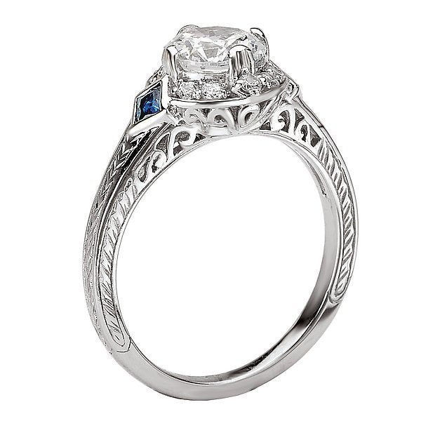 18KT GOLD DIAMOND & SAPPHIRE VINTAGE HALO SETTING FOR 1 CT ROUND 4,4.5,5,5.5,6,6.5,7,7.5,8,8.5,9