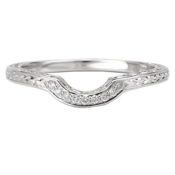 18KT White Gold 1/20 CTW Diamond Engraved Curve Band 4,4.5,5,5.5,6,6.5,7,7.5,8,8.5,9
