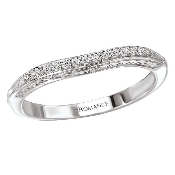 18KT White Gold .07 CTW Diamond Engraved Curve Band 4,4.5,5,5.5,6,6.5,7,7.5,8,8.5,9