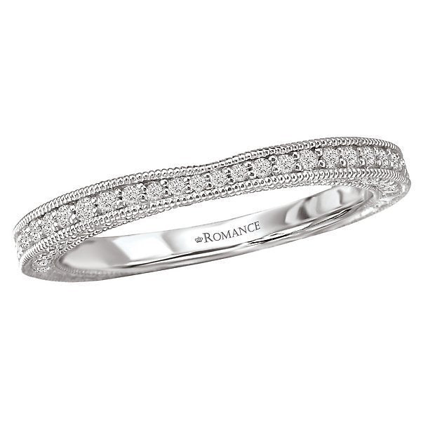 18KT 1/4 CTW Diamond Curved Milgrain Band With Side Stones 4,4.5,5,5.5,6,6.5,7,7.5,8,8.5,9