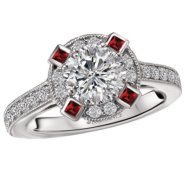 18KT .08 CTW Ruby & 1/3 CTW Diamond Round Halo Setting For 1 CT Round 4,4.5,5,5.5,6,6.5,7,7.5,8,8.5,9