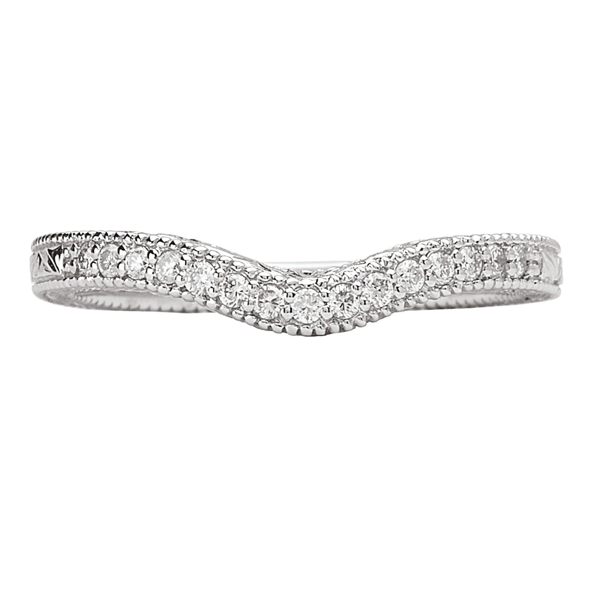 14KT White Gold 1/8 CTW Vintage Curved Wedding Band 4,4.5,5,5.5,6,6.5,7,7.5,8,8.5,9