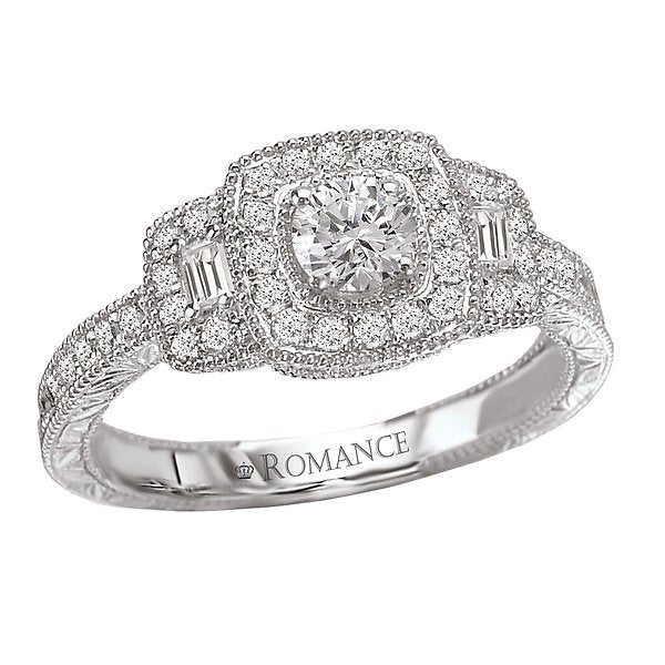 14KT 3/8 CTW Diamond 3 Stone Style Halo Setting For 1/3 CT Round 4,4.5,5,5.5,6,6.5,7,7.5,8,8.5,9