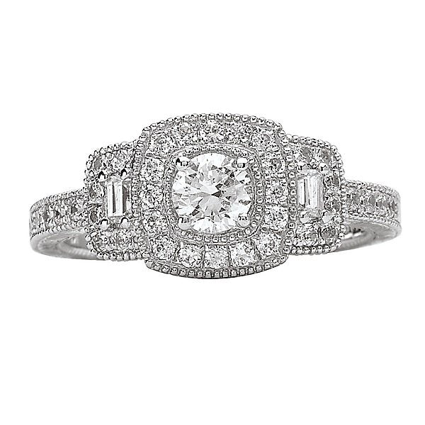 14KT 3/8 CTW Diamond 3 Stone Style Halo Setting For 1/3 CT Round 4,4.5,5,5.5,6,6.5,7,7.5,8,8.5,9