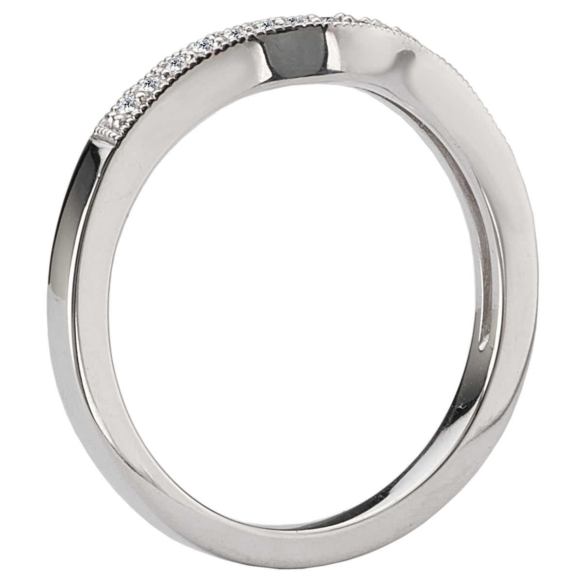 14KT White Gold .08 CTW Vintage Curved Wedding Band 4,4.5,5,5.5,6,6.5,7,7.5,8,8.5,9