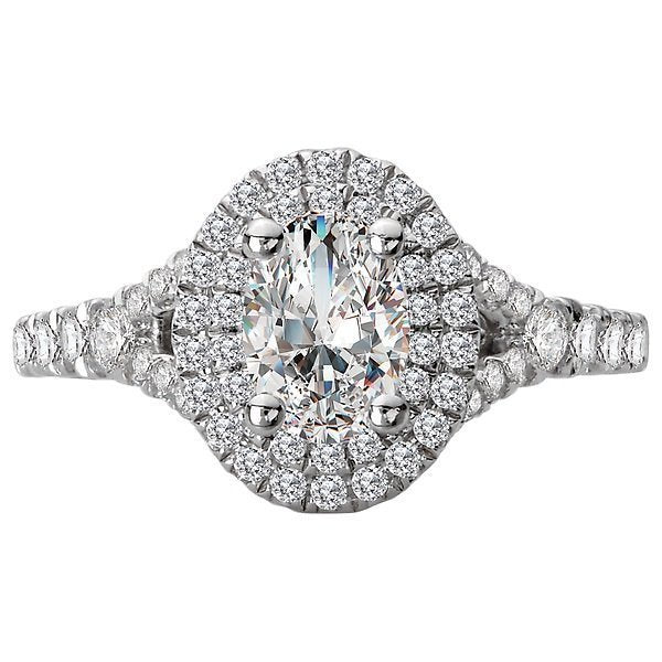 14KT WHITE GOLD 1/2 CTW DIAMOND DOUBLE OVAL HALO SETTING FOR 3/4 CARAT OVAL 4,4.5,5,5.5,6,6.5,7,7.5,8,8.5,9