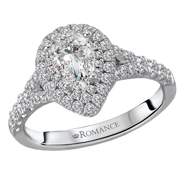 14KT WHITE GOLD 1/2 CTW DIAMOND DOUBLE PEAR HALO SETTING FOR 1/2 CT PEAR 4,4.5,5,5.5,6,6.5,7,7.5,8,8.5,9