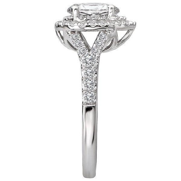 14KT WHITE GOLD 1/2 CTW DIAMOND DOUBLE PEAR HALO SETTING FOR 3/4 CT PEAR 4,4.5,5,5.5,6,6.5,7,7.5,8,8.5,9