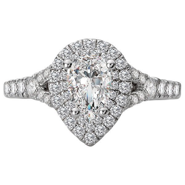 14KT WHITE GOLD 1/2 CTW DIAMOND DOUBLE PEAR HALO SETTING FOR 3/4 CT PEAR 4,4.5,5,5.5,6,6.5,7,7.5,8,8.5,9