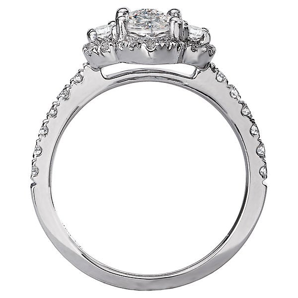 18KT White Gold 1/2 CTW Diamond Marquise Halo 3 Stone Setting For 1 CT 4,4.5,5,5.5,6,6.5,7,7.5,8,8.5,9