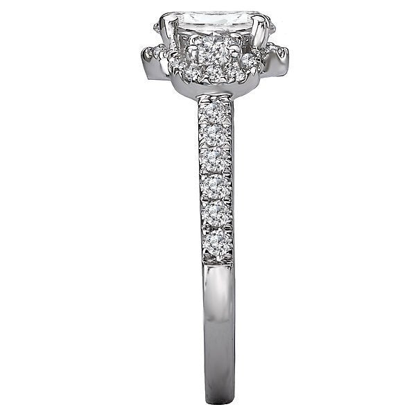 18KT White Gold 1/2 CTW Diamond Oval Halo 3 Stone Setting For 1 CT Oval 4,4.5,5,5.5,6,6.5,7,7.5,8,8.5,9