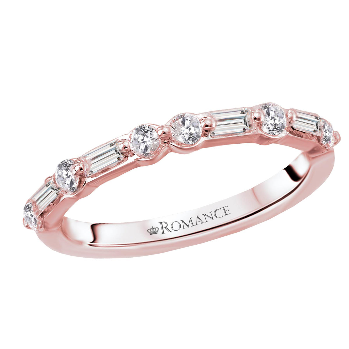 14KT Gold 3/8 CTW Round & Baguette Diamond Band Rose / 4,Rose / 4.5,Rose / 5,Rose / 5.5,Rose / 6,Rose / 6.5,Rose / 7,Rose / 7.5,Rose / 8,Rose / 8.5,Rose / 9
