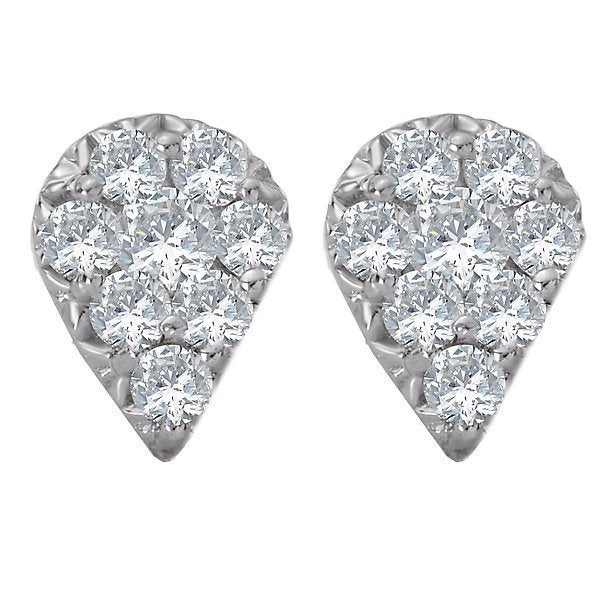 14KT White Gold 3/4 CTW Diamond Pear Cluster Earrings