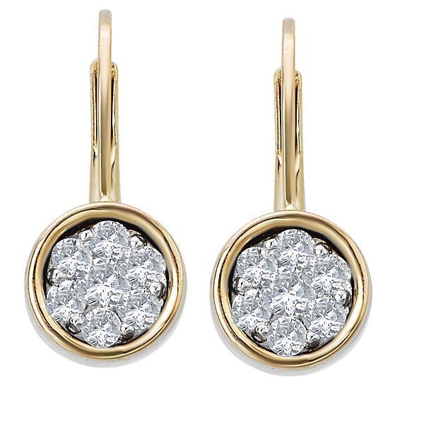 14KT Yellow Gold 1/2 CTW Diamond Cluster Leverback Drop Earrings