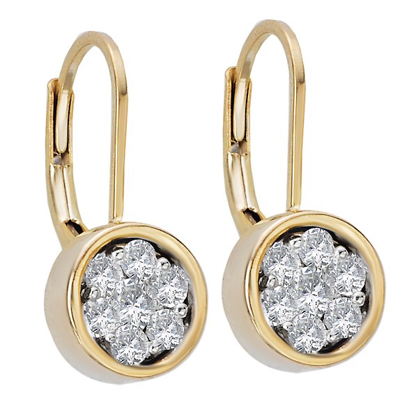14KT Yellow Gold 1/2 CTW Diamond Cluster Leverback Drop Earrings