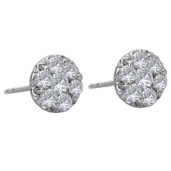 14KT White Gold 3/4 CTW Diamond Cluster Stud Earrings