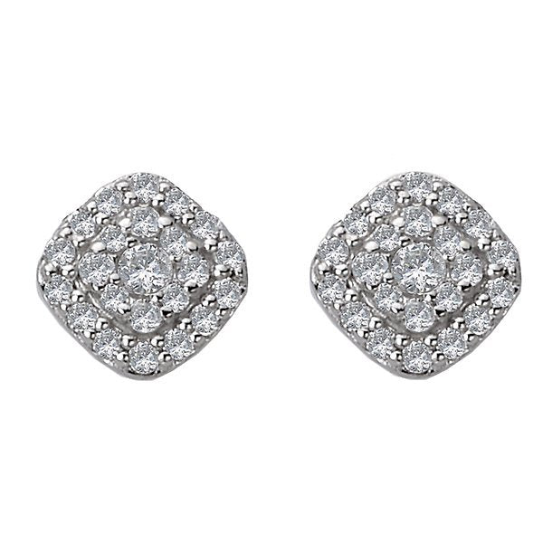 14KT White Gold 1/4 CTW Diamond Cluster Cushion Halo Earrings