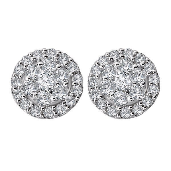 14KT White Gold 1/4 CTW Diamond Cluster Round Halo Earrings