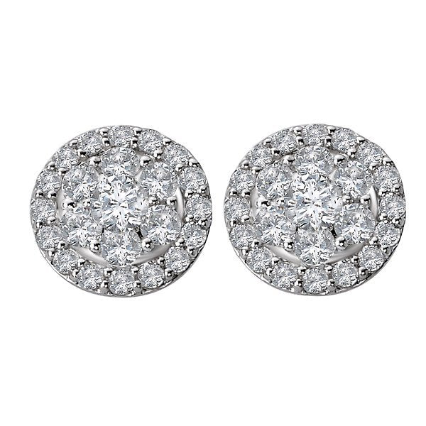 14KT White Gold 1/2 CTW Diamond Cluster Round Halo Earrings