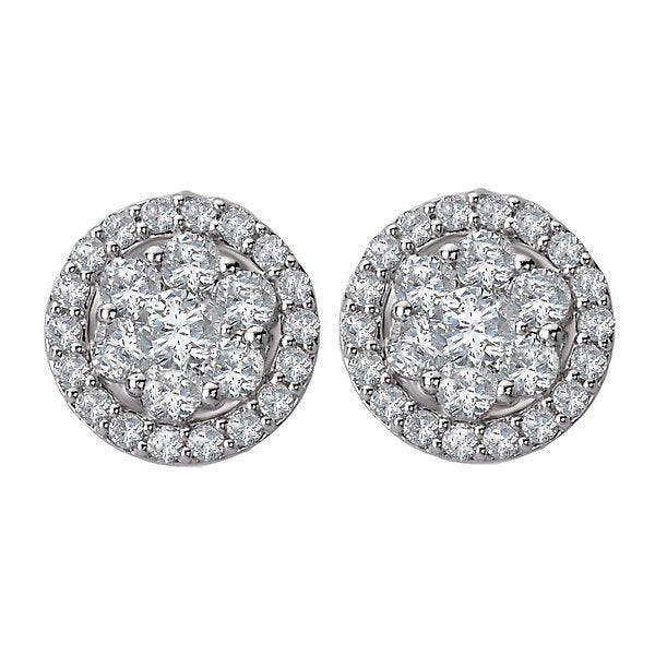 14KT White Gold 3/4 CTW Diamond Cluster Round Halo Earrings