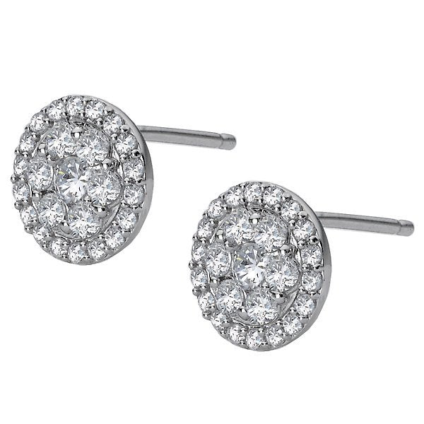 14KT White Gold 1.00 CTW Diamond Cluster Round Halo Earrings