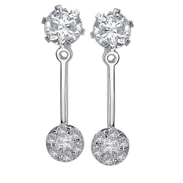 14KT White Gold 1/4 CTW Diamond Cluster Round Jacket Drop Earrings