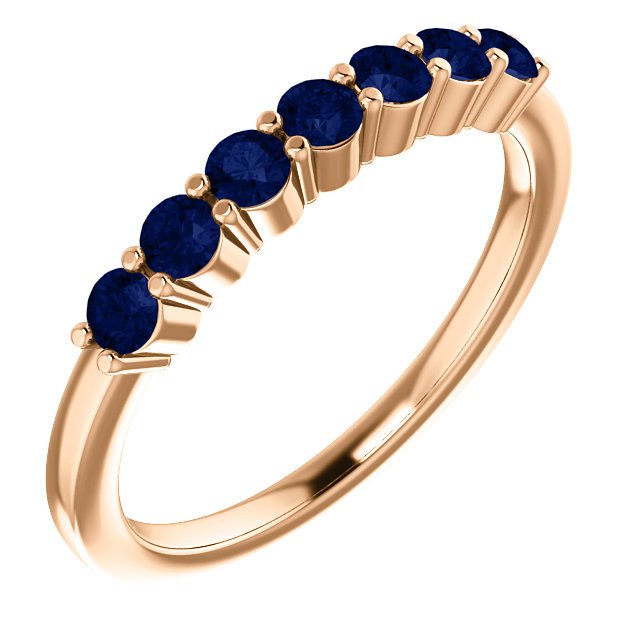 14KT GOLD 0.56 CTW BLUE SAPPHIRE SHARED PRONG 7 STONE RING 4 / Rose,4.5 / Rose,5 / Rose,5.5 / Rose,6 / Rose,6.5 / Rose,7 / Rose,7.5 / Rose,8 / Rose,8.5 / Rose,9 / Rose