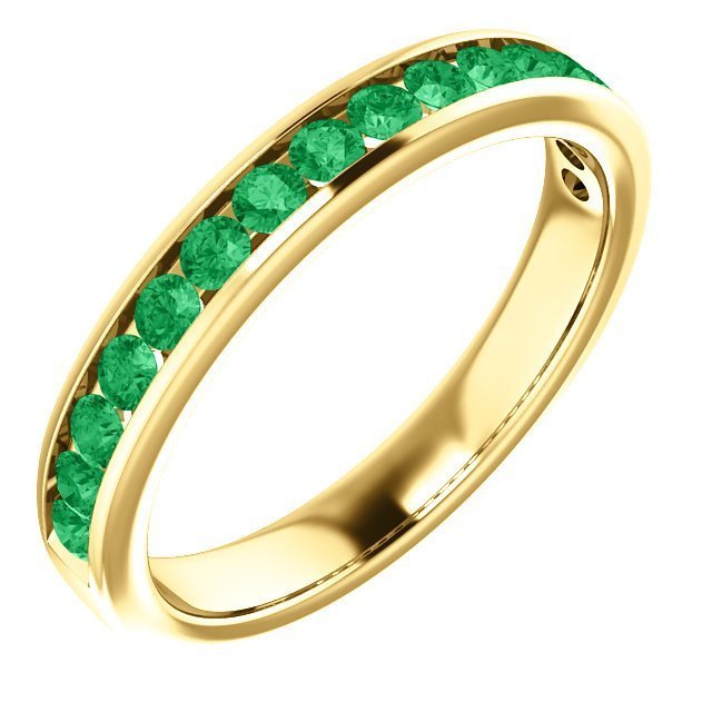 14KT Gold 0.64 CTW Emerald Channel-Set Band 4 / Yellow,4.5 / Yellow,5 / Yellow,5.5 / Yellow,6 / Yellow,6.5 / Yellow,7 / Yellow,7.5 / Yellow,8 / Yellow,8.5 / Yellow,9 / Yellow