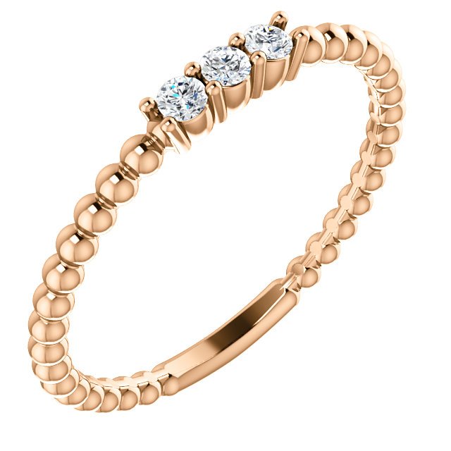 14KT Gold 1/10 CTW Diamond 3 Stone Beaded Stackable Ring 4 / Rose,4.5 / Rose,5 / Rose,5.5 / Rose,6 / Rose,6.5 / Rose,7 / Rose,7.5 / Rose,8 / Rose,8.5 / Rose,9 / Rose