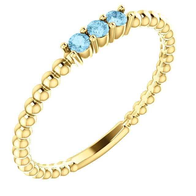 14KT GOLD 0.12 CTW AQUAMARINE 3 STONE BEADED STACKABLE RING 4 / Yellow,4.5 / Yellow,5 / Yellow,5.5 / Yellow,6 / Yellow,6.5 / Yellow,7 / Yellow,7.5 / Yellow,8 / Yellow,8.5 / Yellow,9 / Yellow