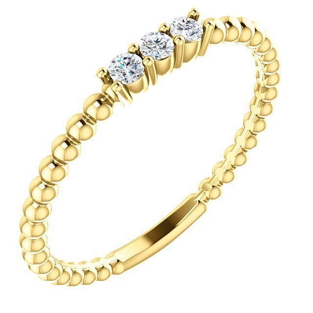 14KT Gold 1/10 CTW Diamond 3 Stone Beaded Stackable Ring 4 / Yellow,4.5 / Yellow,5 / Yellow,5.5 / Yellow,6 / Yellow,6.5 / Yellow,7 / Yellow,7.5 / Yellow,8 / Yellow,8.5 / Yellow,9 / Yellow