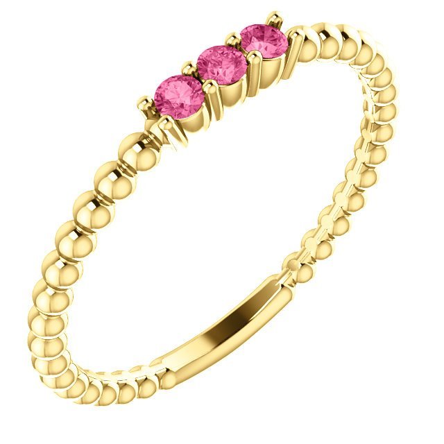 14KT GOLD 0.12 CTW PINK TOURMALINE 3 STONE BEADED RING 4 / Yellow,4.5 / Yellow,5 / Yellow,5.5 / Yellow,6 / Yellow,6.5 / Yellow,7 / Yellow,7.5 / Yellow,8 / Yellow,8.5 / Yellow,9 / Yellow