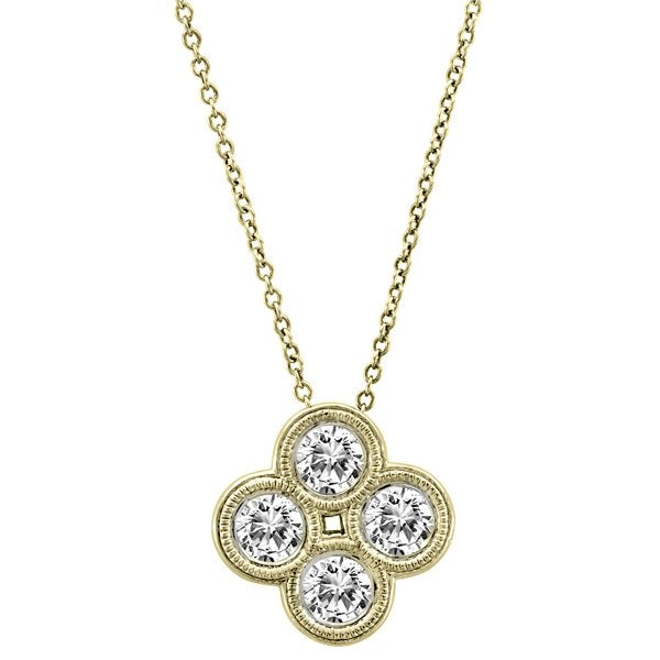 14KT Yellow Gold 0.72Ct Round Diamond Clover Necklace