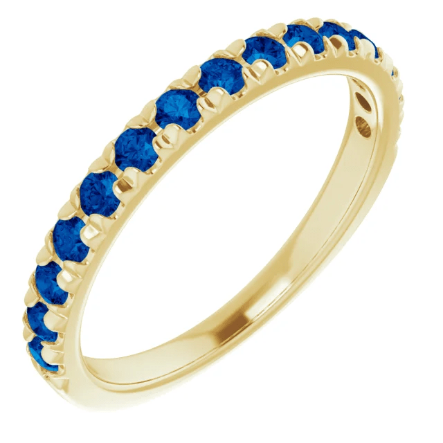 14KT GOLD 3/4 CTW ROUND BLUE SAPPHIRE FRENCH-SET BAND 4 / Yellow,4.5 / Yellow,5 / Yellow,5.5 / Yellow,6 / Yellow,6.5 / Yellow,7 / Yellow,7.5 / Yellow,8 / Yellow,8.5 / Yellow,9 / Yellow