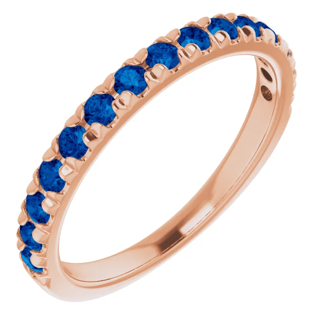 14KT GOLD 3/4 CTW ROUND BLUE SAPPHIRE FRENCH-SET BAND 4 / Rose,4.5 / Rose,5 / Rose,5.5 / Rose,6 / Rose,6.5 / Rose,7 / Rose,7.5 / Rose,8 / Rose,8.5 / Rose,9 / Rose