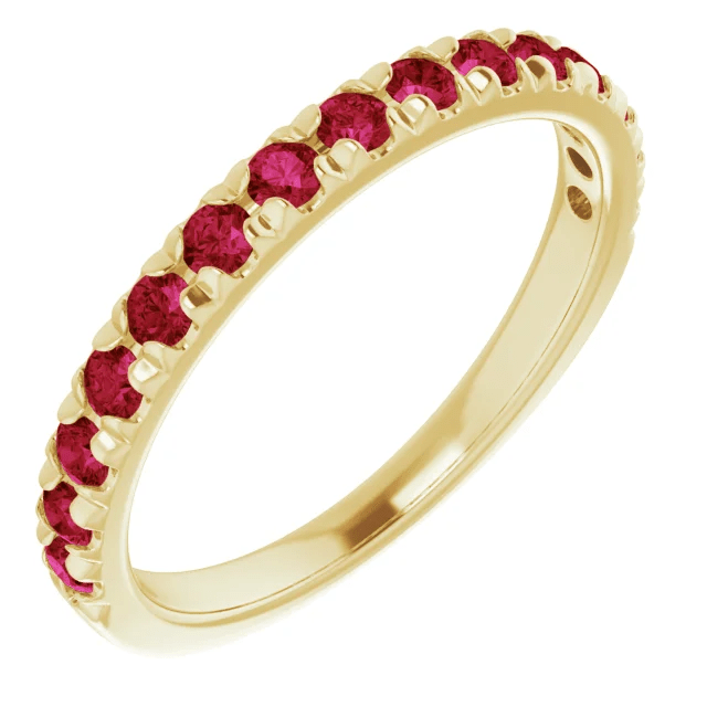 14KT GOLD 0.60 CTW RUBY FRENCH-SET ANNIVERSARY BAND 4 / Yellow,4.5 / Yellow,5 / Yellow,5.5 / Yellow,6 / Yellow,6.5 / Yellow,7 / Yellow,7.5 / Yellow,8 / Yellow,8.5 / Yellow,9 / Yellow