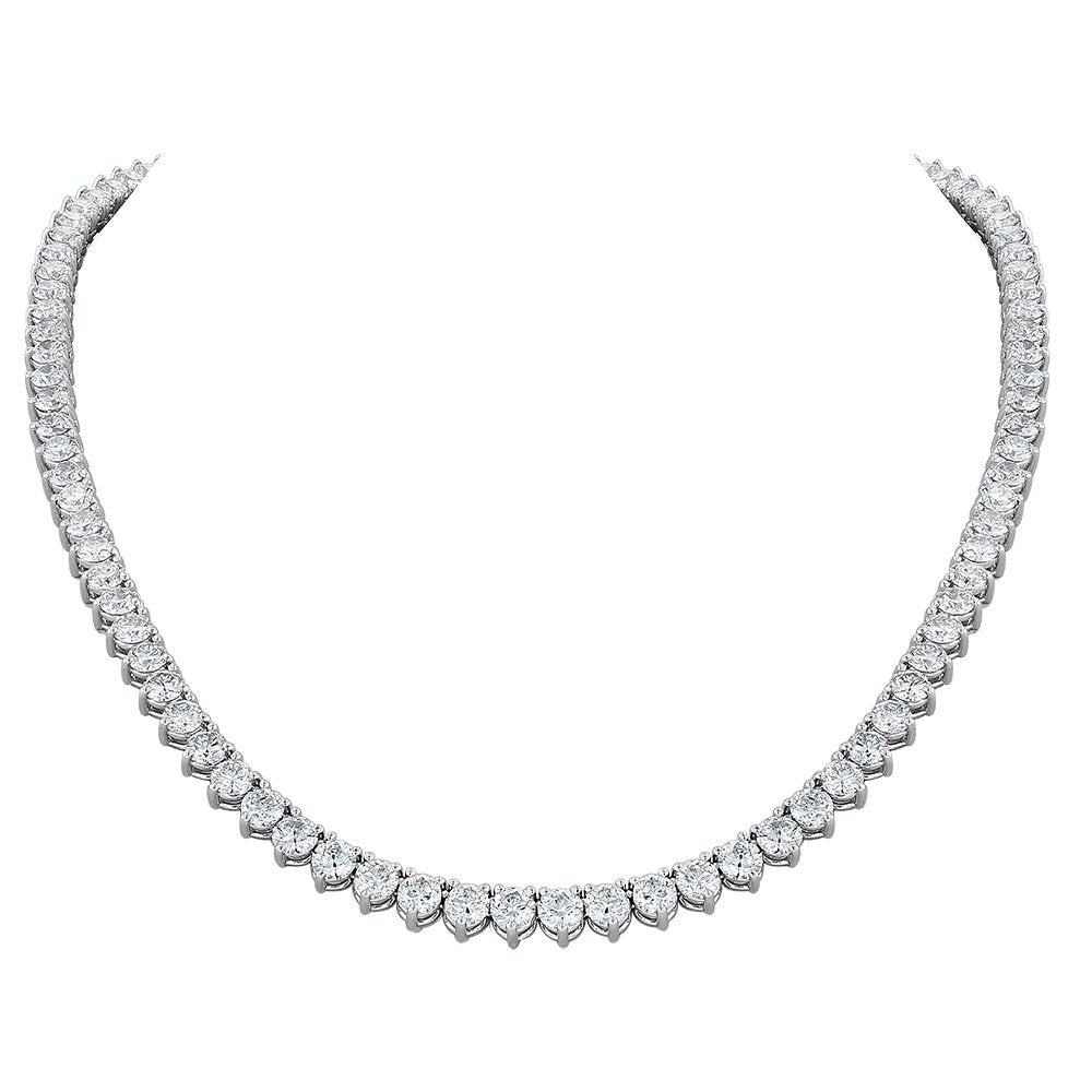 14KT White Gold 18.65 CTW Diamond 3 Prong Tennis Necklace