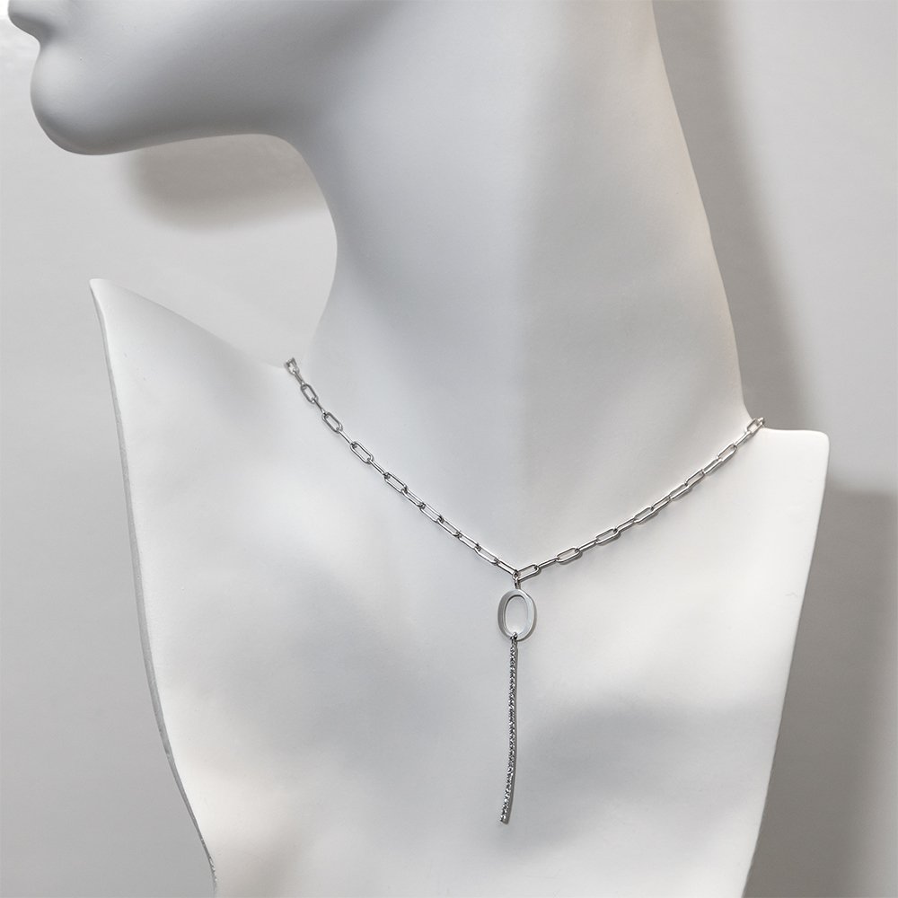 14KT White Gold Vertical Bar Diamond Necklace