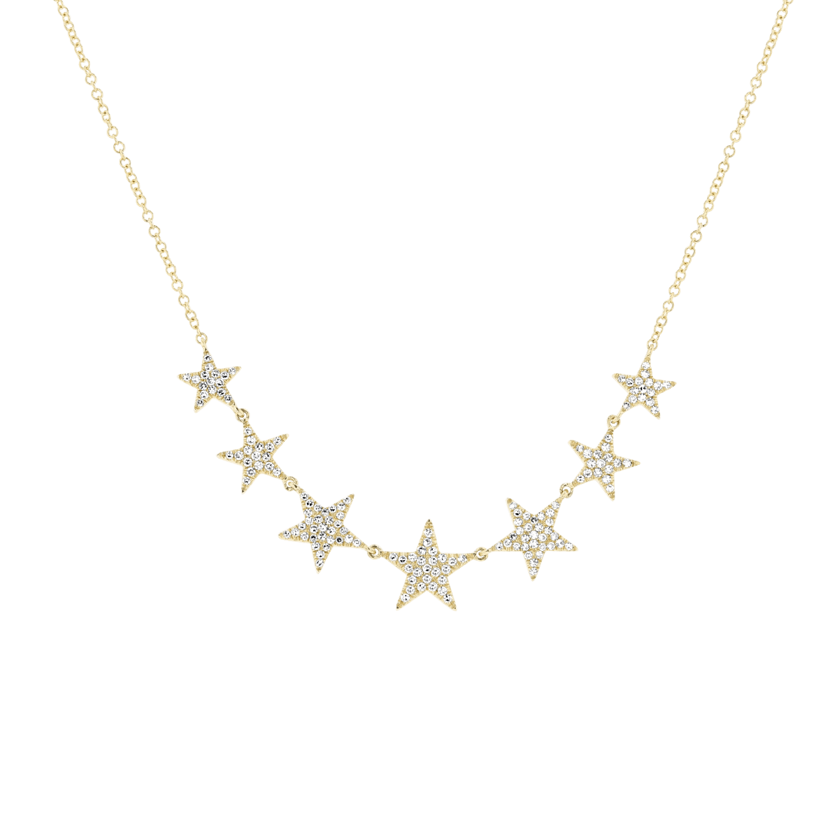 14KT Yellow Gold .35 CTW Diamond Pave Multi Star Necklace