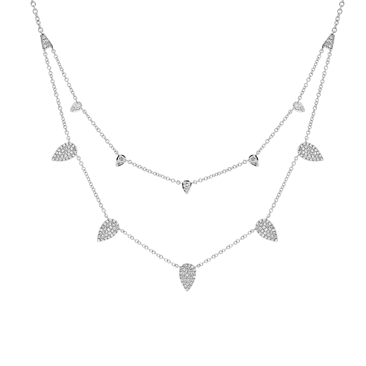 14KT White Gold .50 CTW Diamond Pave Pear Shape 2-Row Necklace