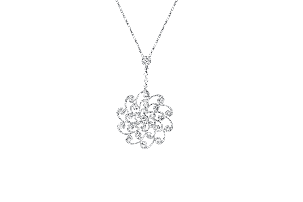 18KT White Gold 2.66 CTW Diamond Swirl Flower Pendant