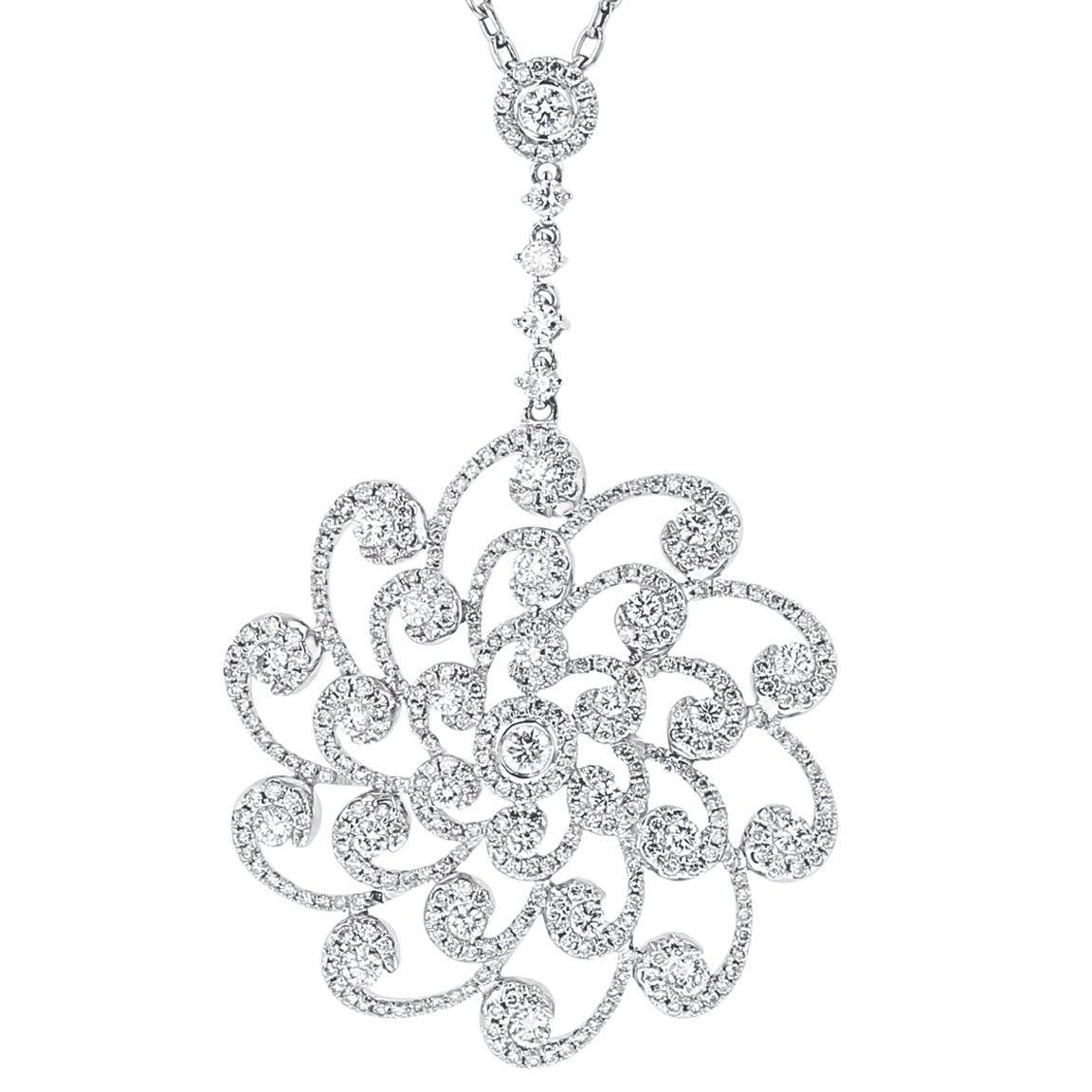 18KT White Gold 2.66 CTW Diamond Swirl Flower Pendant