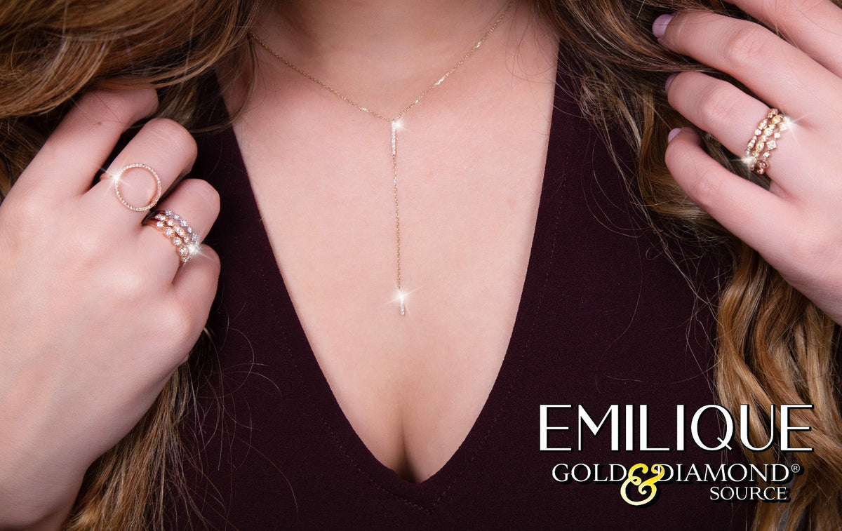Emilique 14KT Gold 1/10 CTW Diamond Bar Lariat Necklace Rose,White,Yellow