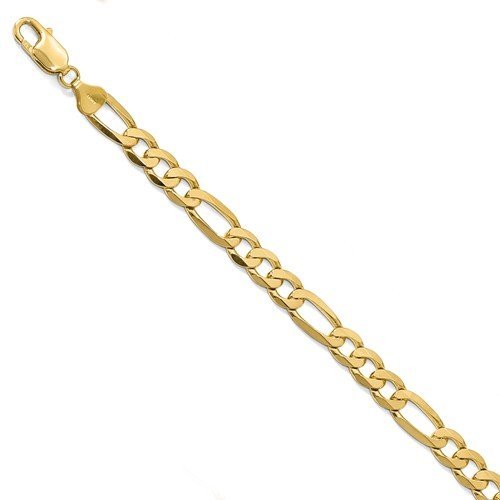 14KT Gold 7.5MM Solid Flat Figaro Chain Bracelet 8 Inch,9 Inch